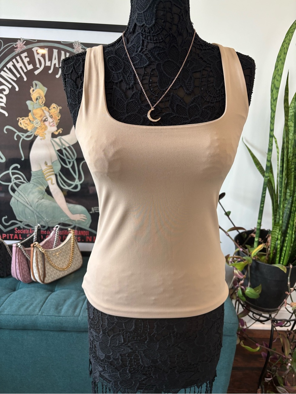 BodyCon High Compression Express Beige Scoop Neck Tank Top